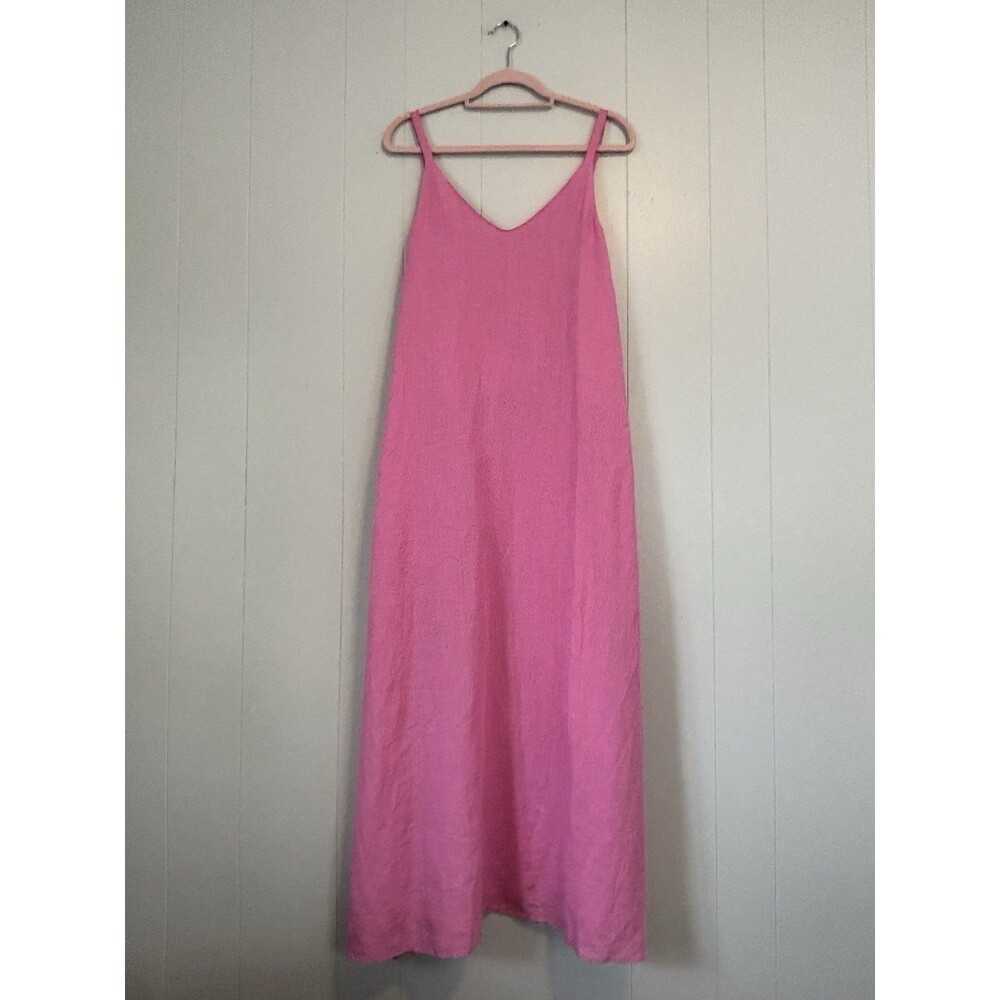 120% Lino Pink Italian Linen Luxury Slip Dress Womens Medium/EU 44